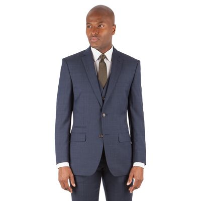 Navy tonal check tailored fit 2 button suit jacket